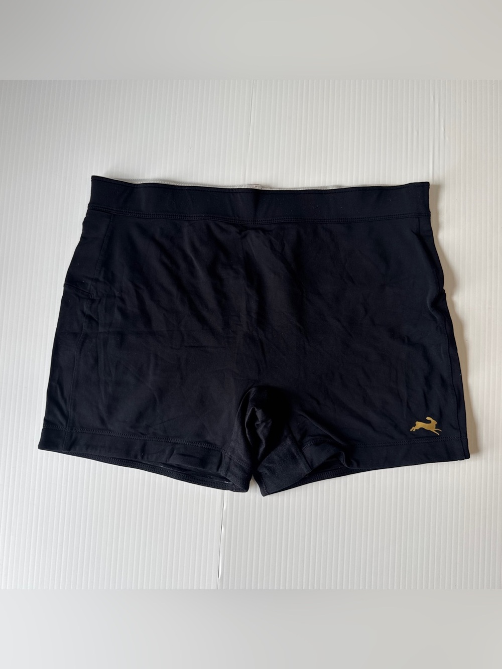 Tracksmith Black Running Shorts M Gold Hare Logo Retro Athletic Track Gym Runner